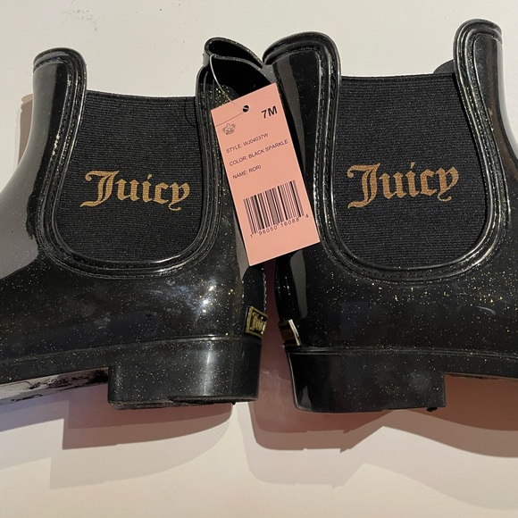 Juicy Couture NWT Rain Boots 7 Black Sparkle Travel Y2K Juicy Couture